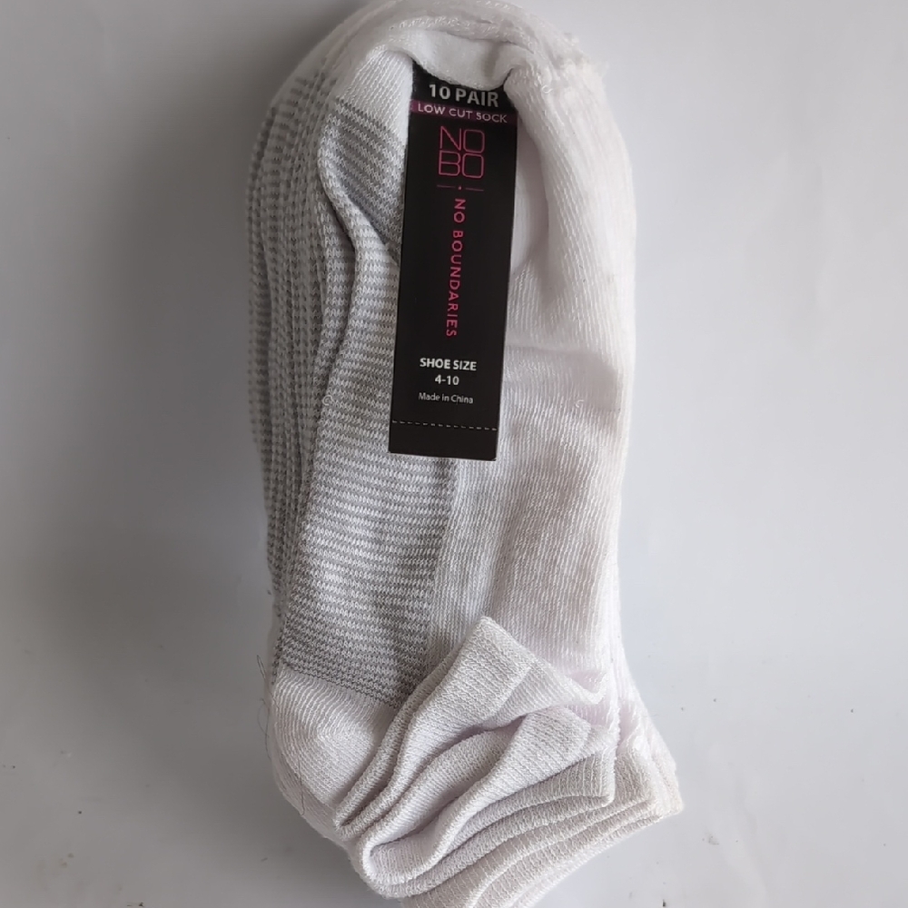 No Boundaries White Low Cut Casual Socks - 10 Pack Women's New Size 4-10